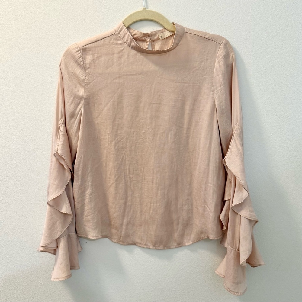 Elodie Blush Ruffle Sleeve Blouse – High Neck – Size Small
